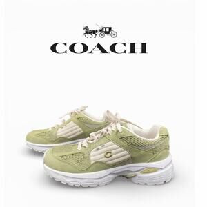 COACH Women’s Olive Green Suede & Mesh Signature Sneakers - Size 5B